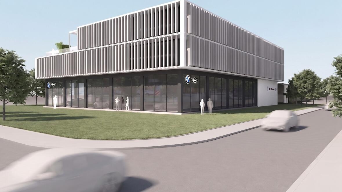 Rendering der neuen Firmenzentrale, Außenansicht